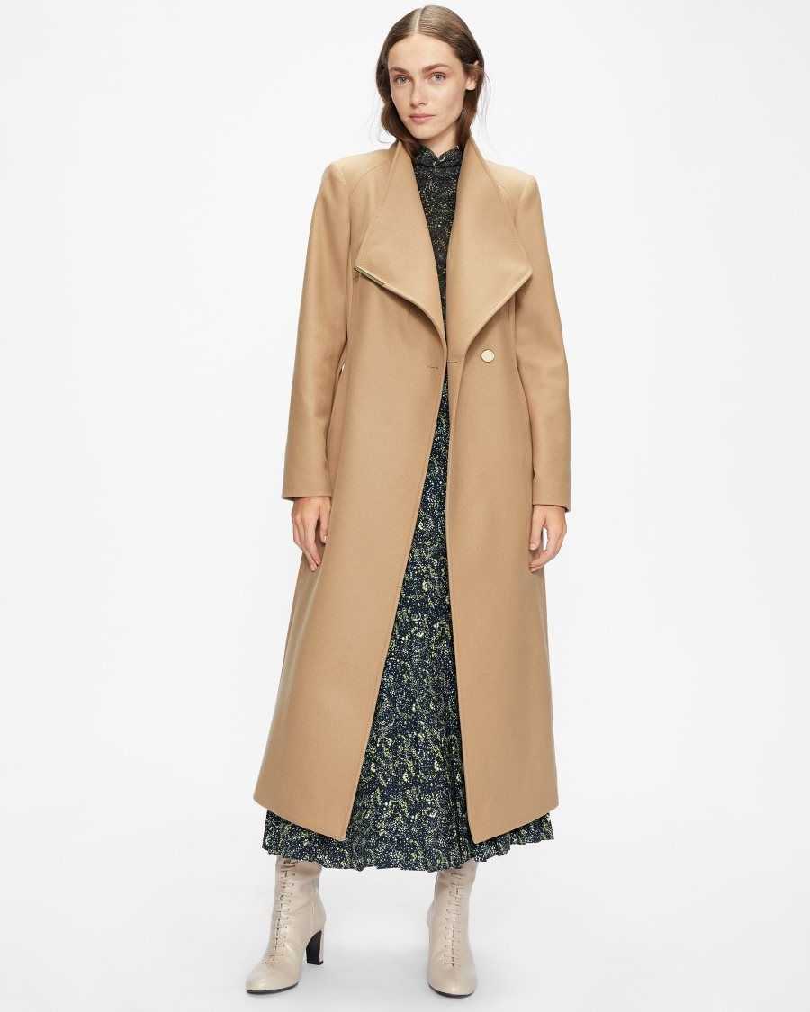 Ted Baker Rosell Long Length Wool Wrap Coat Camel | 7532106-NK