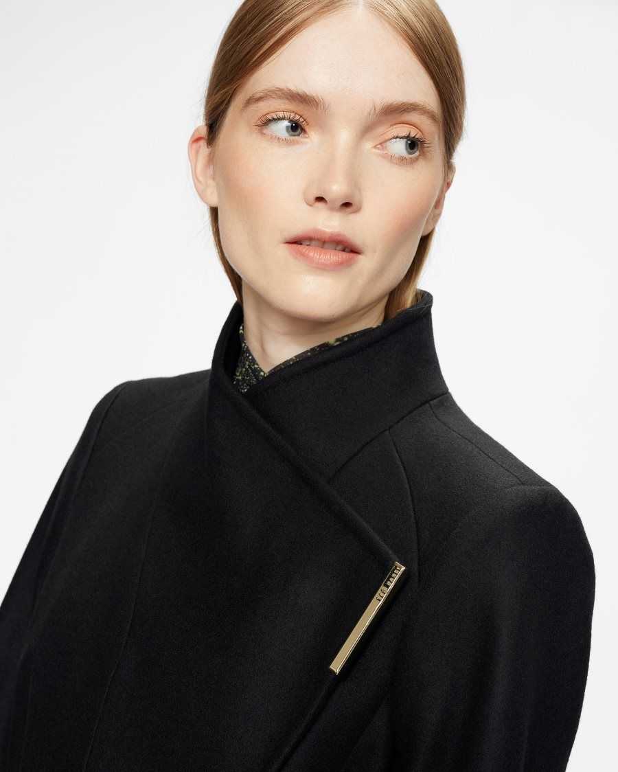 Ted Baker Rosell Long Length Wool Wrap Coat Black | 8163597-UJ