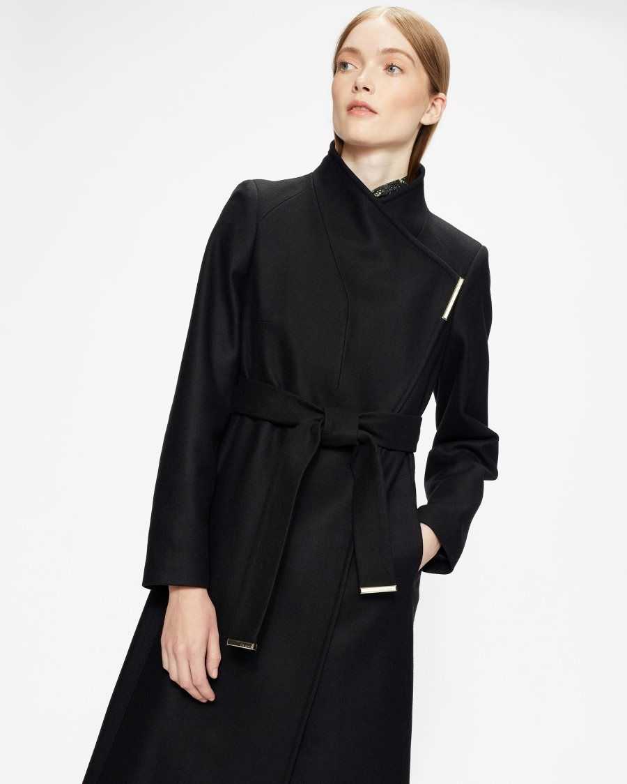 Ted Baker Rosell Long Length Wool Wrap Coat Black | 8163597-UJ