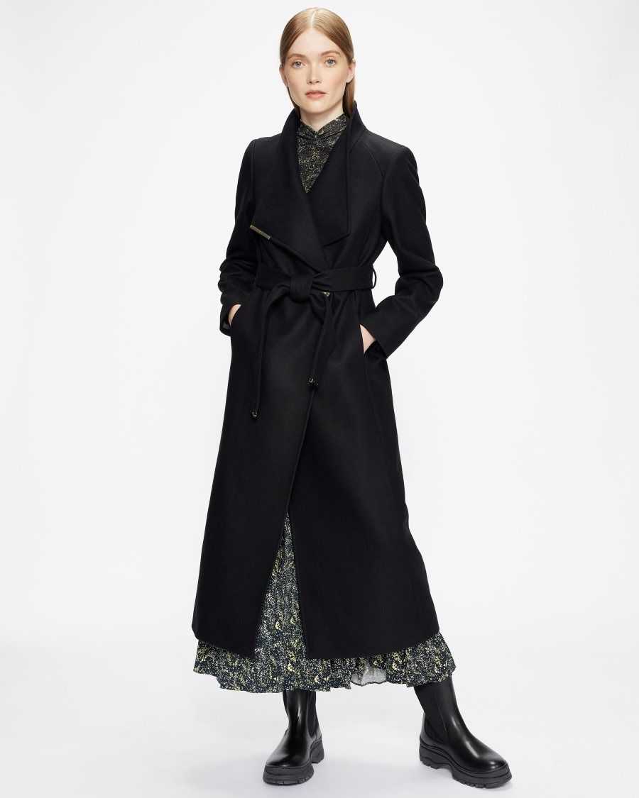 Ted Baker Rosell Long Length Wool Wrap Coat Black | 8163597-UJ