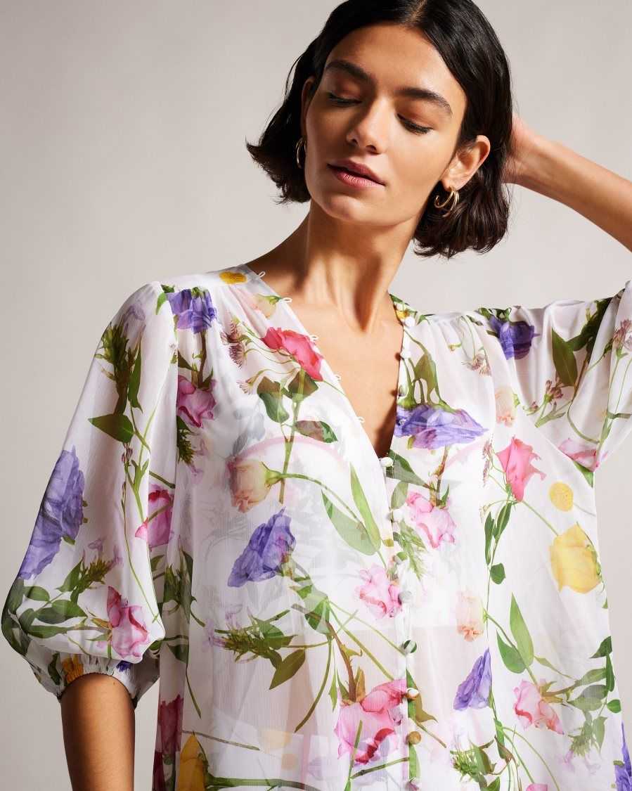 Ted Baker Rosmryy Floral Cover Up With Dropped Waist White | 7891042-LJ