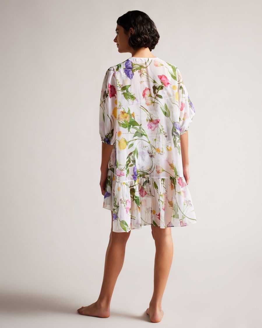 Ted Baker Rosmryy Floral Cover Up With Dropped Waist White | 7891042-LJ