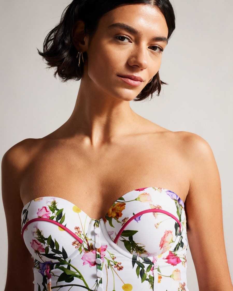 Ted Baker Royella Longline Floral Bikini Top White | 5671290-NQ