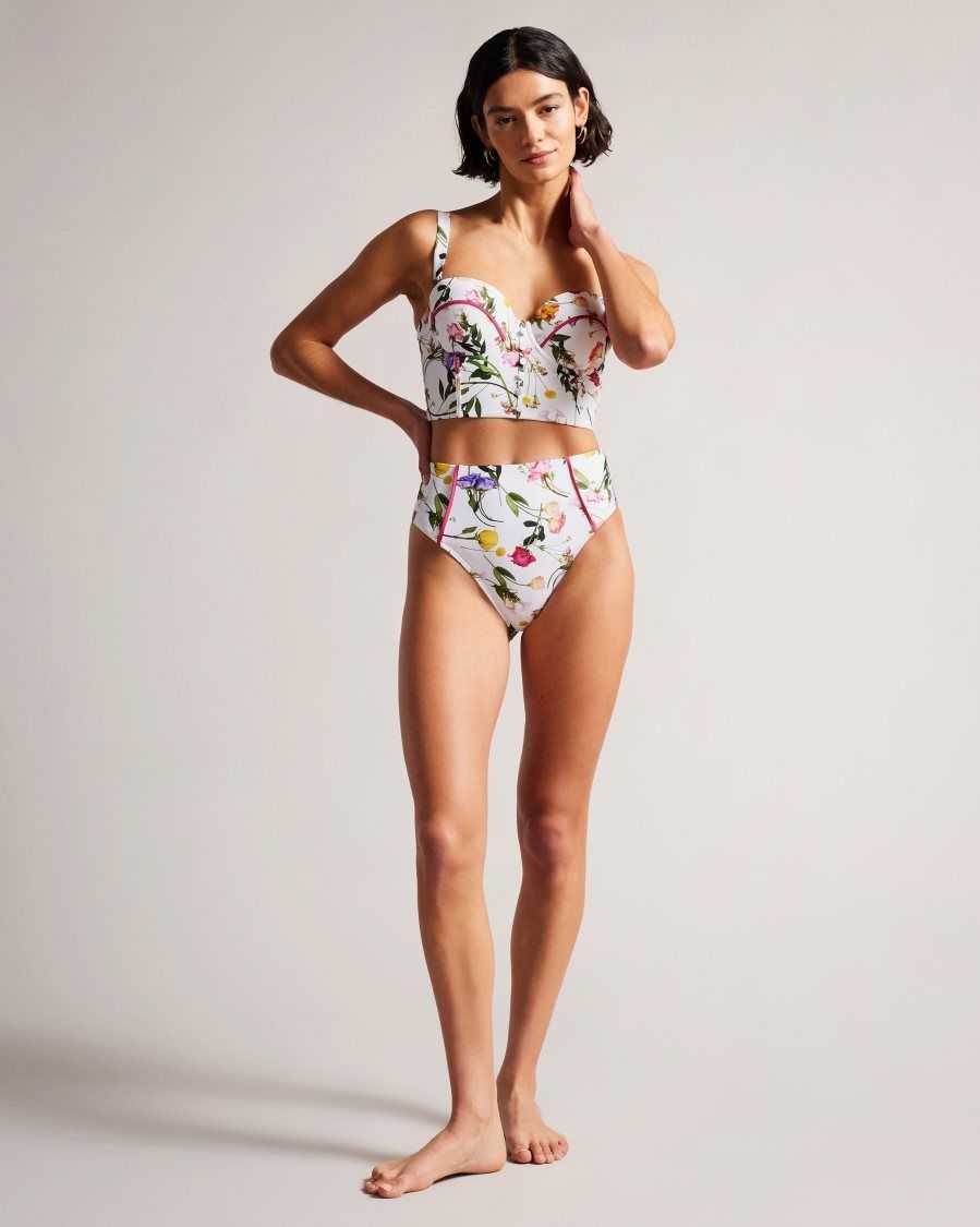 Ted Baker Royella Longline Floral Bikini Top White | 5671290-NQ