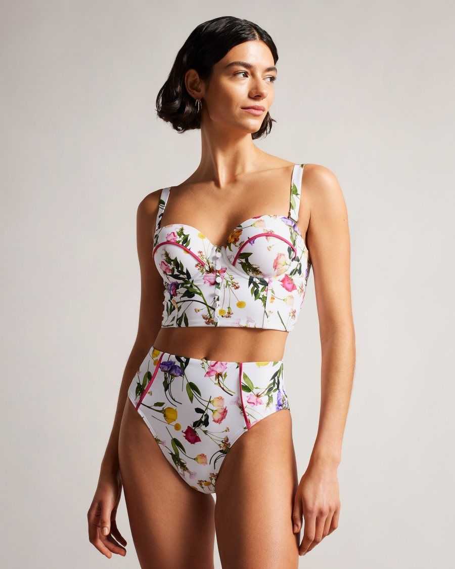 Ted Baker Royella Longline Floral Bikini Top White | 5671290-NQ