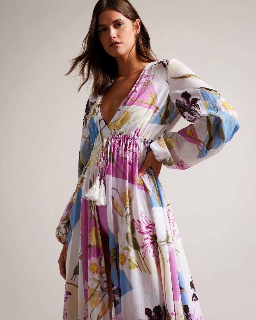 Ted Baker Rozlyn Floaty Floral Maxi Cover Up White | 8175309-GH