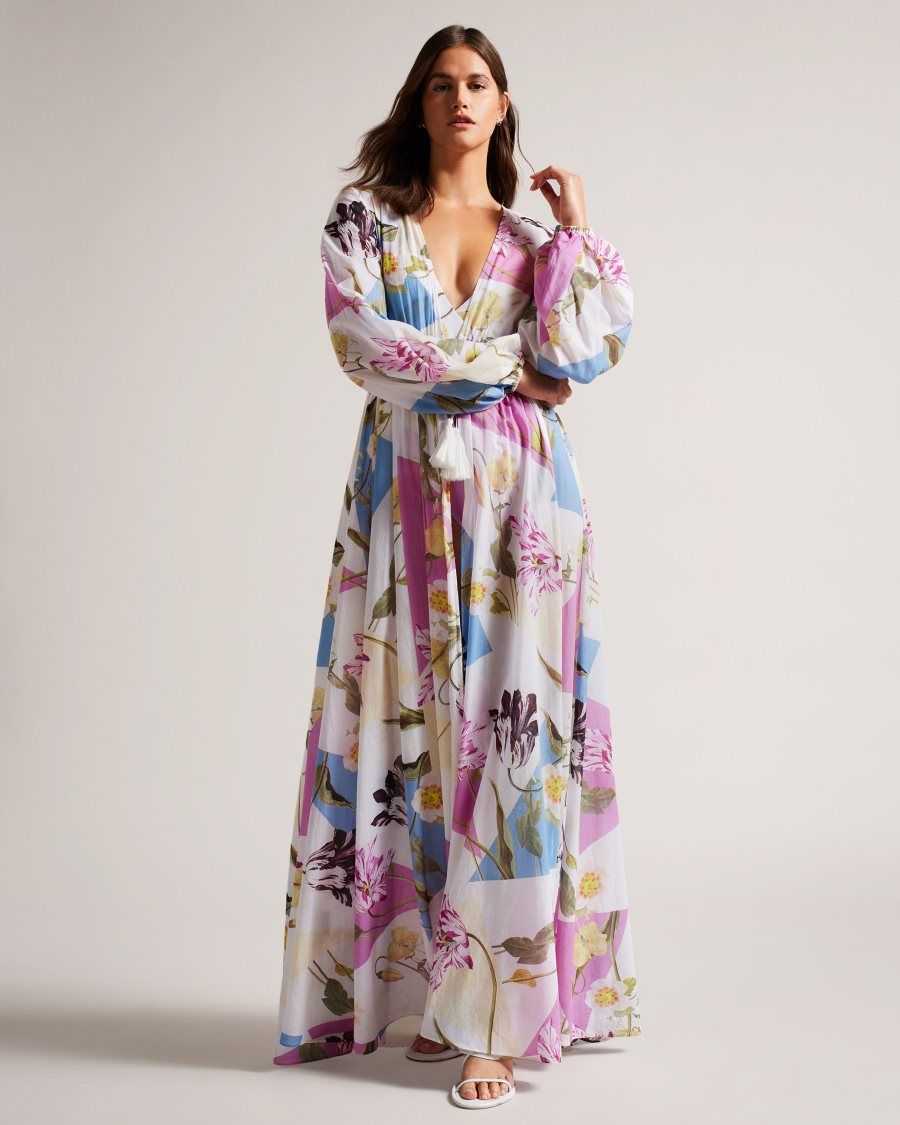 Ted Baker Rozlyn Floaty Floral Maxi Cover Up White | 8175309-GH