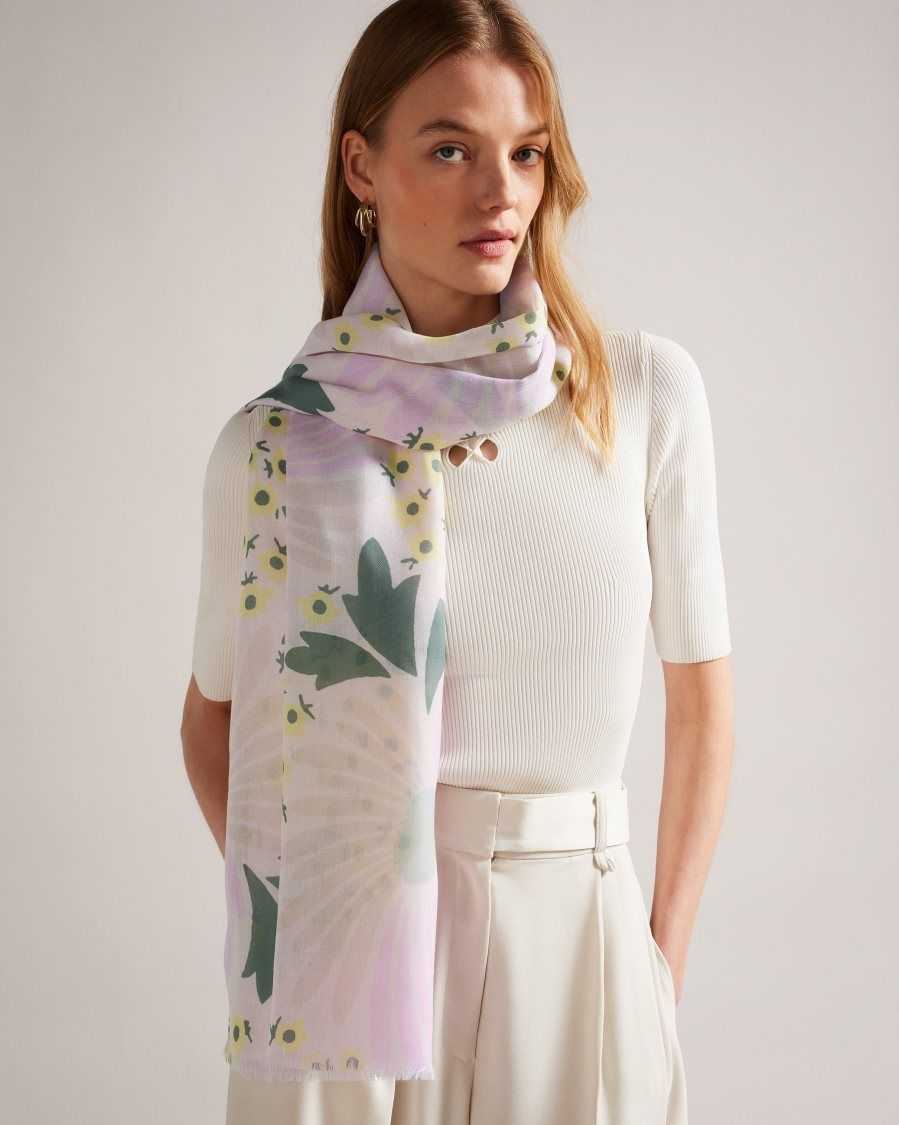 Ted Baker Rubbyy Floral Print Satin Scarf Pale Pink | 8637952-ND