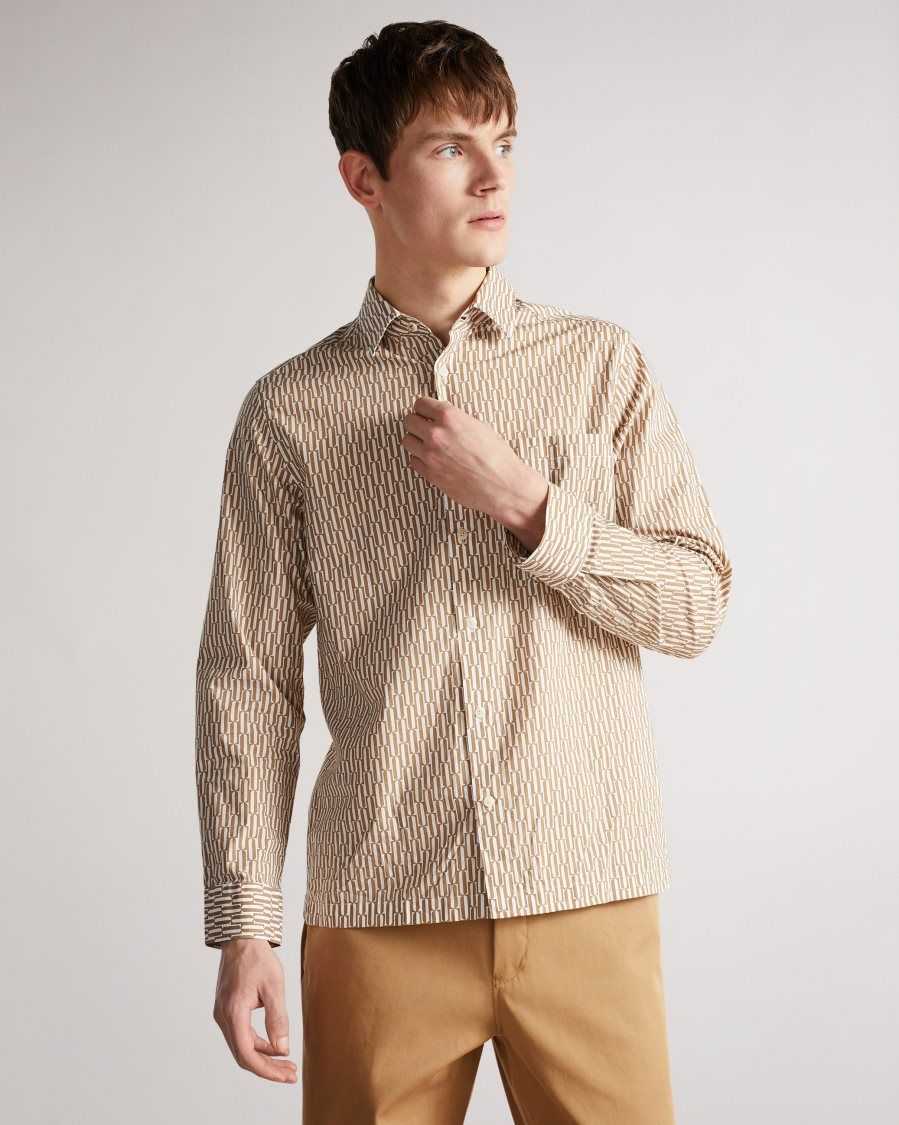 Ted Baker Ruskin Long Sleeve Retro Print Shirt Tan | 4630219-OH