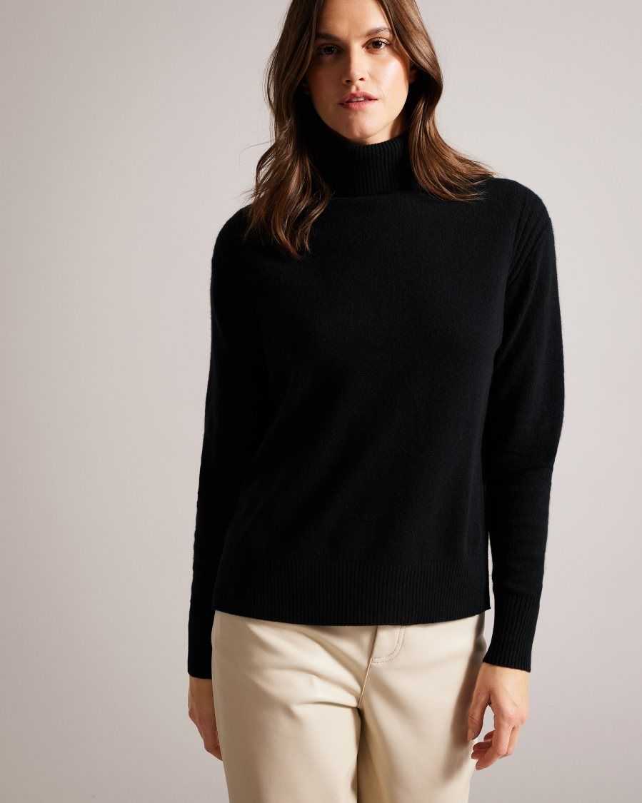 Ted Baker Ruthell Organic Cashmere Roll Neck Jumper Black | 1375482-YB