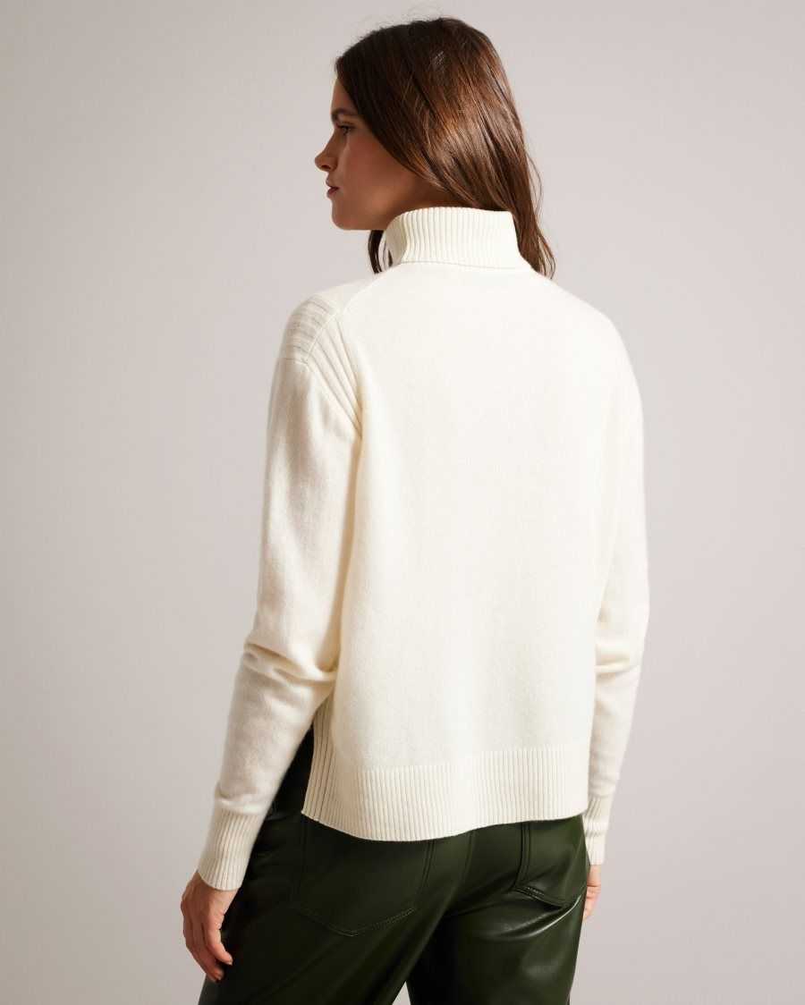 Ted Baker Ruthell Organic Cashmere Roll Neck Jumper Ivory | 2163097-GV