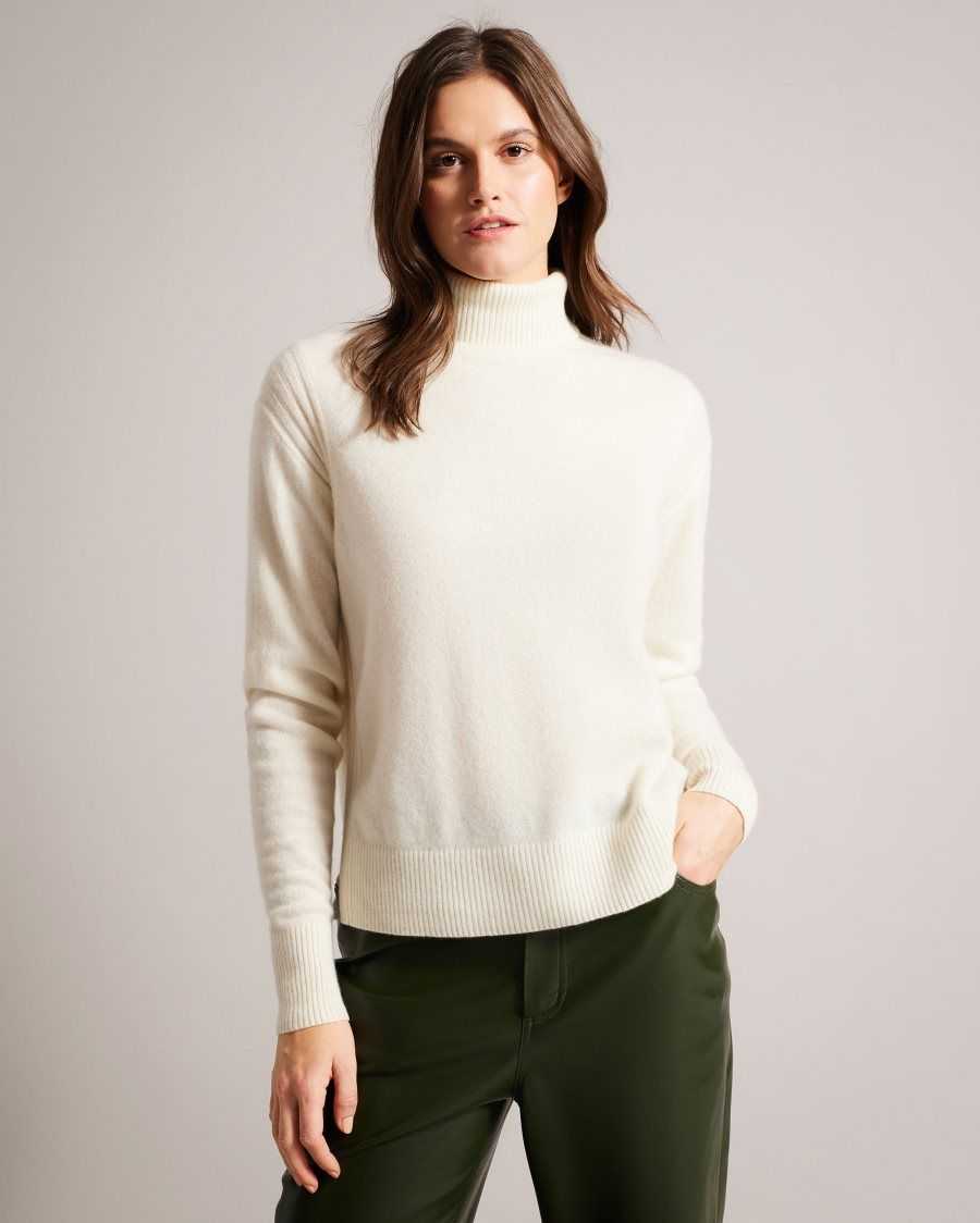 Ted Baker Ruthell Organic Cashmere Roll Neck Jumper Ivory | 2163097-GV