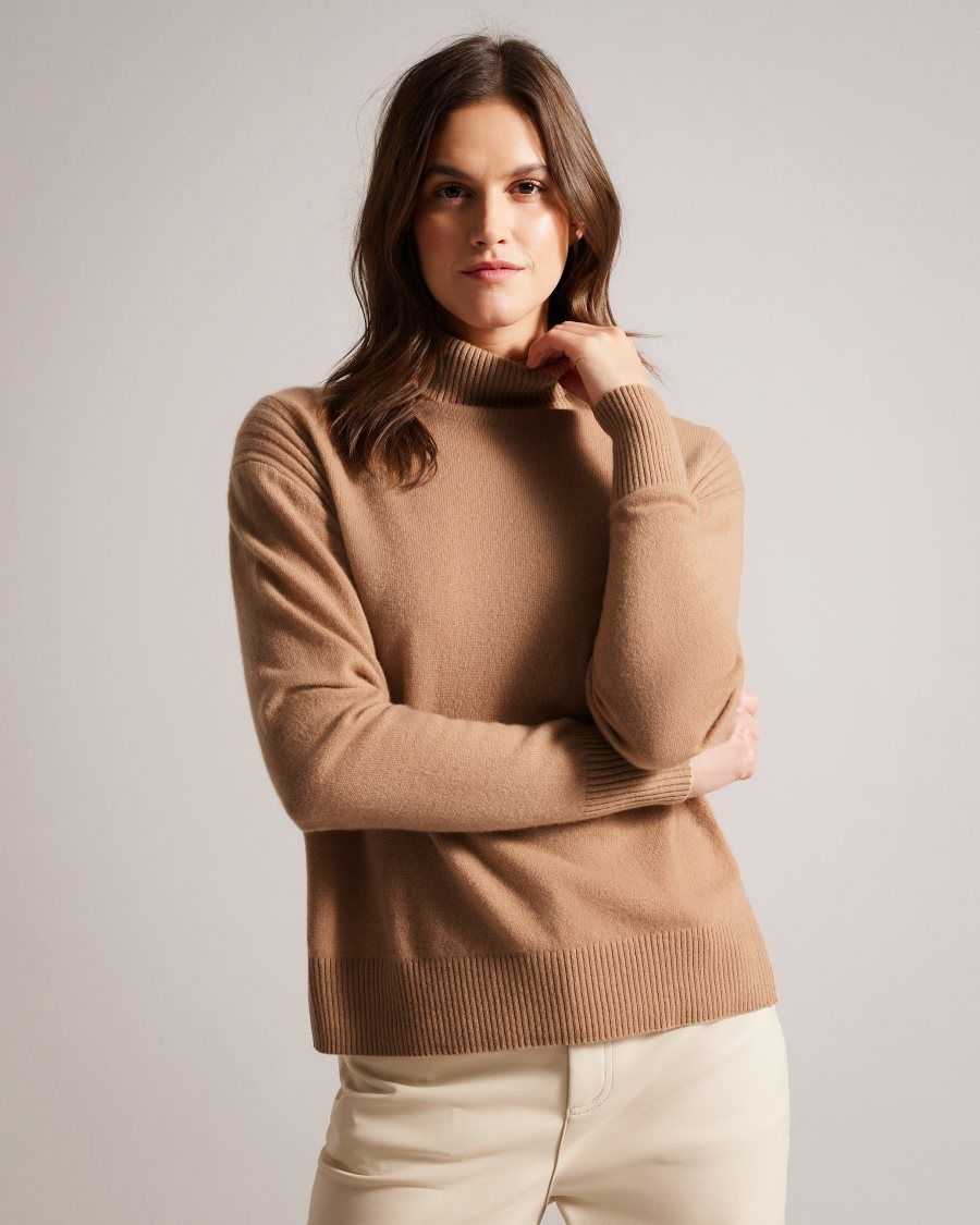 Ted Baker Ruthell Organic Cashmere Roll Neck Jumper Camel | 3258904-TV