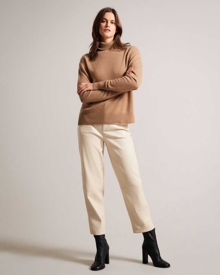 Ted Baker Ruthell Organic Cashmere Roll Neck Jumper Camel | 3258904-TV