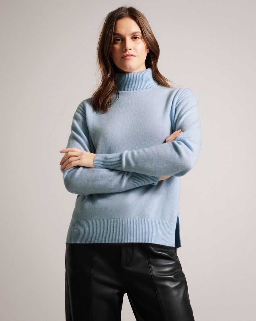 Ted Baker Ruthell Organic Cashmere Roll Neck Jumper Light Blue | 5916804-JU