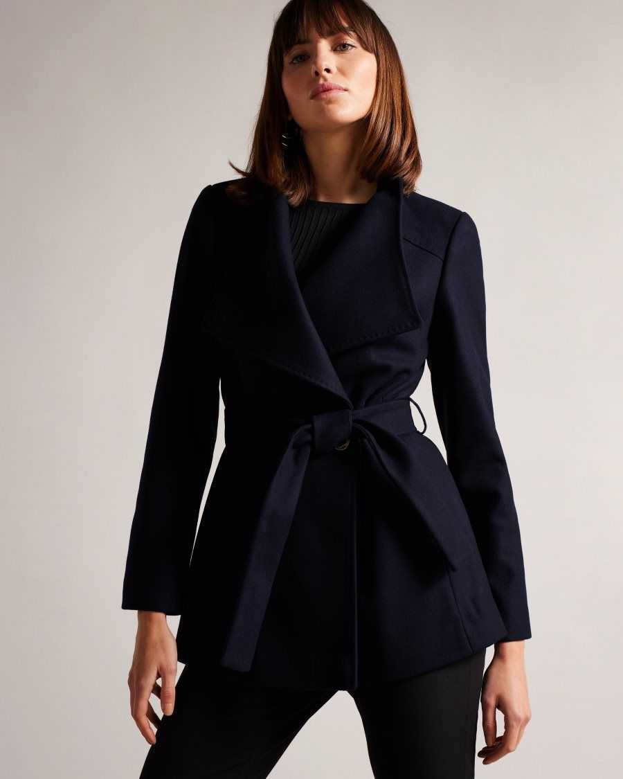 Ted Baker Rytaa SHORT WOOL WRAP COAT Dark Navy | 0895137-RV