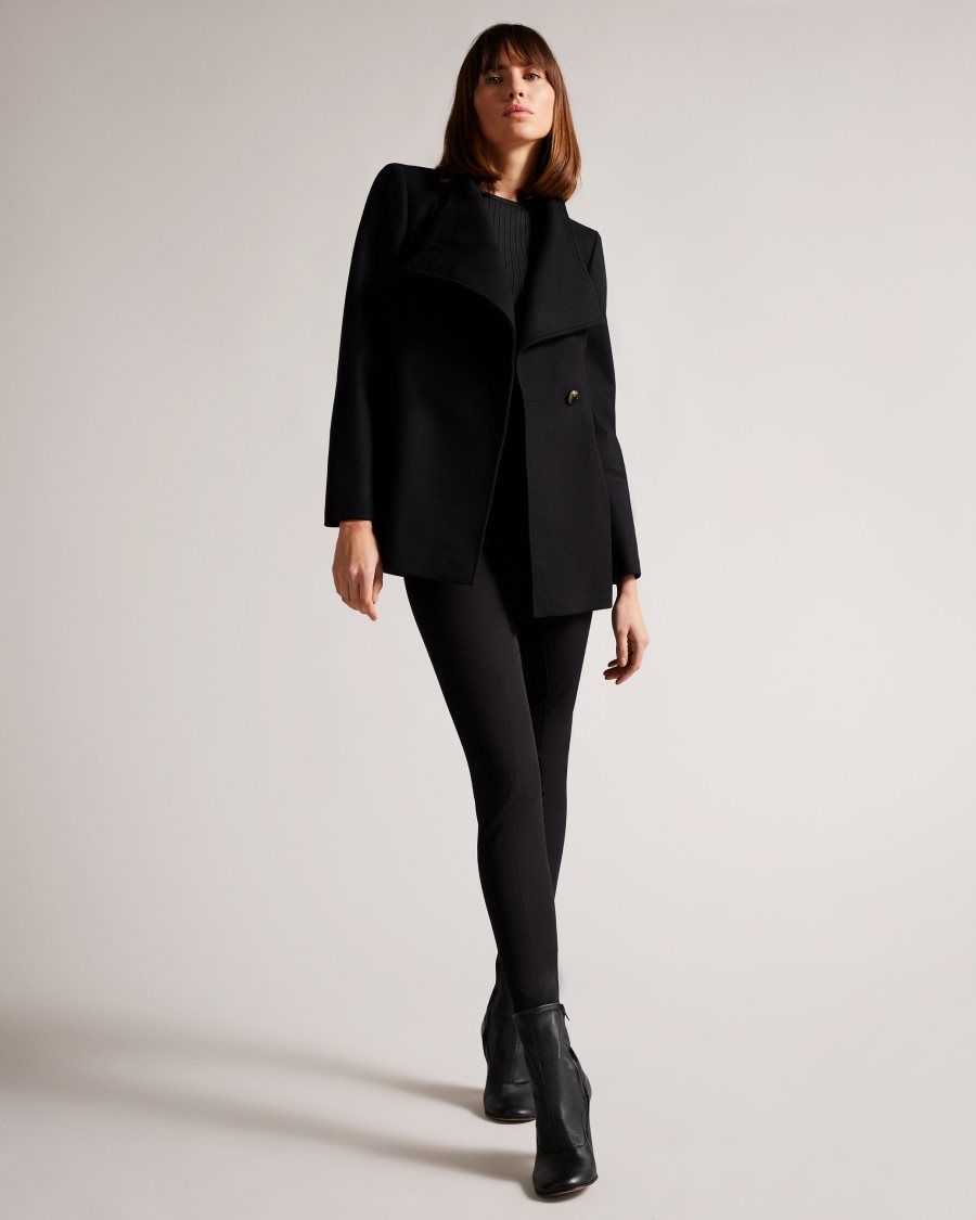 Ted Baker Rytaa SHORT WOOL WRAP COAT Jet-Black | 6195230-YJ