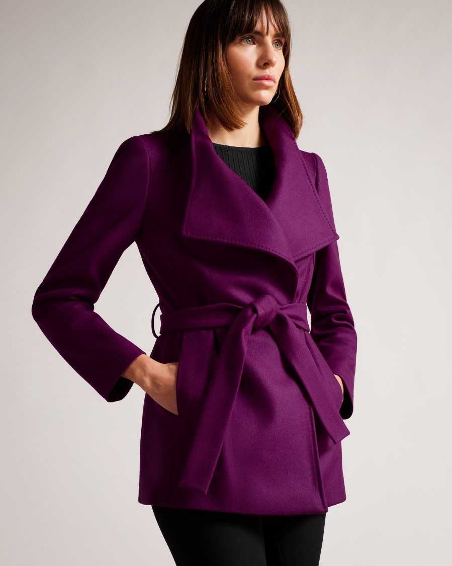 Ted Baker Rytaa SHORT WOOL WRAP COAT Purple | 6025348-KC