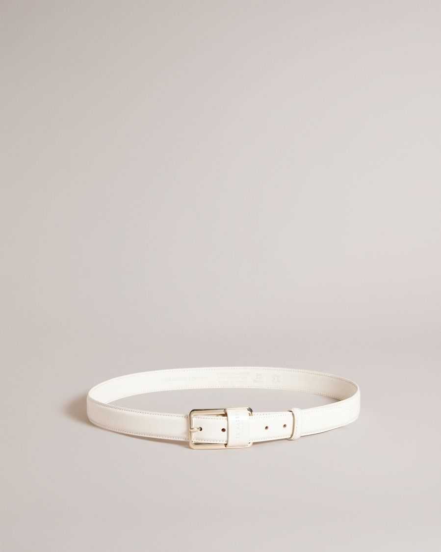 Ted Baker Saaman Leather Loop Buckle Belt Ecru | 6053842-RF