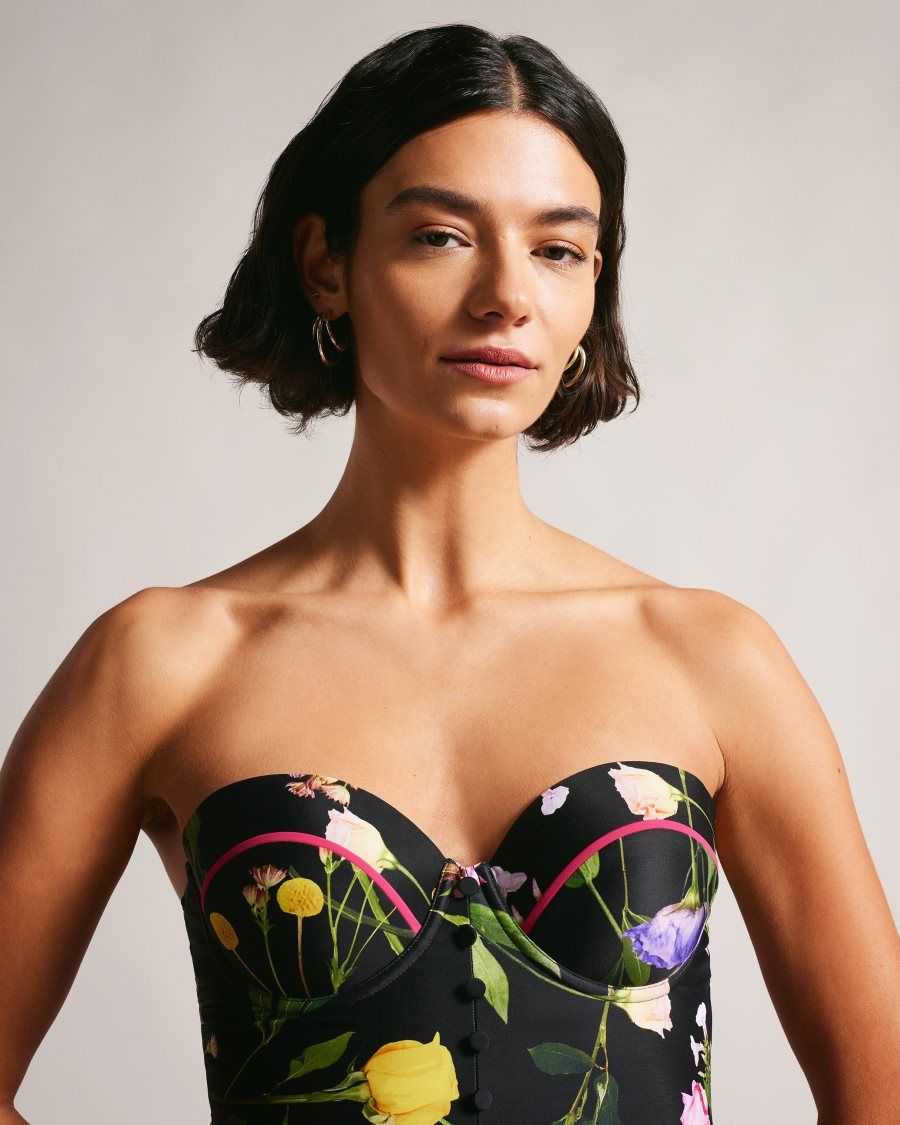 Ted Baker Saffiey Floral Balconette Swimming Costume Black | 4813596-DB