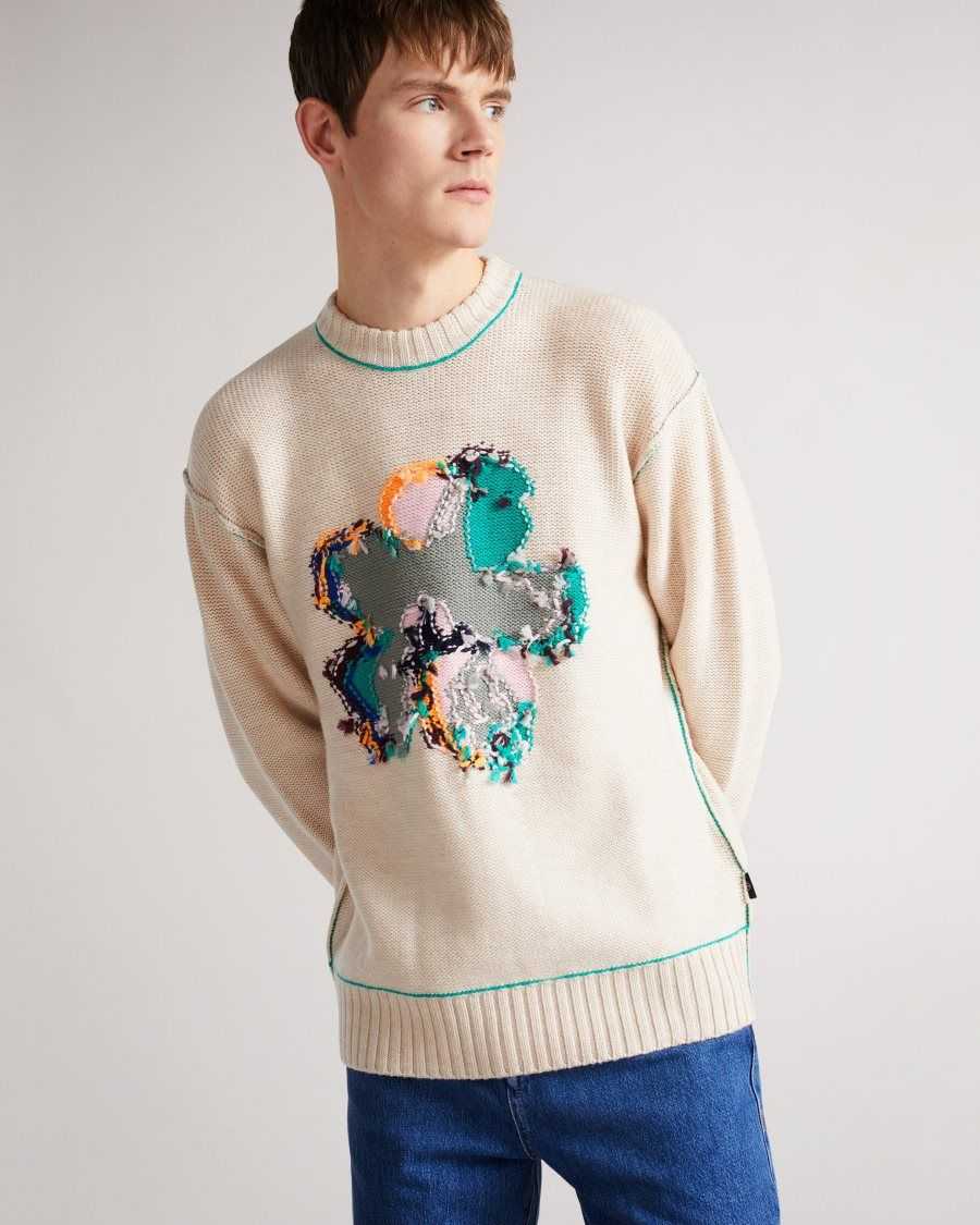 Ted Baker Saltair Long Sleeve Flower Graphic Crew Neck Tee Natural | 6579342-YC