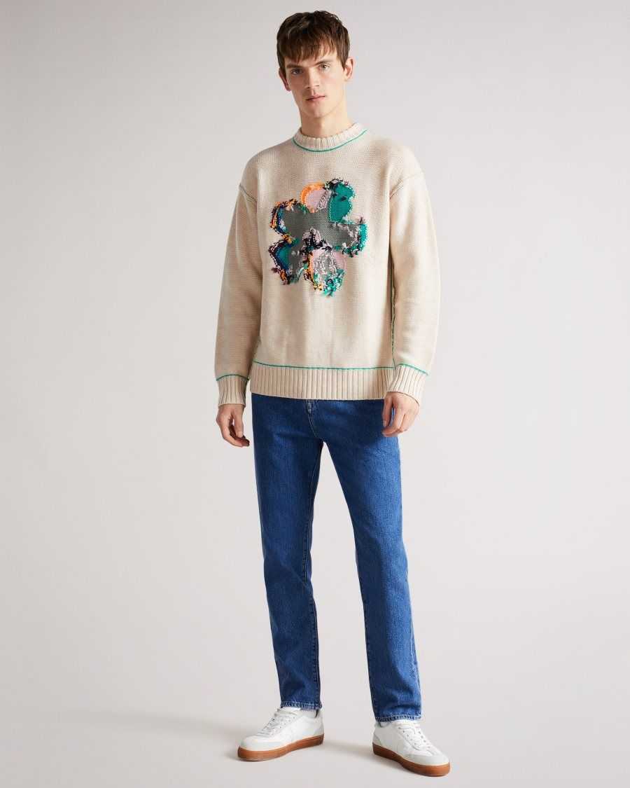 Ted Baker Saltair Long Sleeve Flower Graphic Crew Neck Tee Natural | 6579342-YC