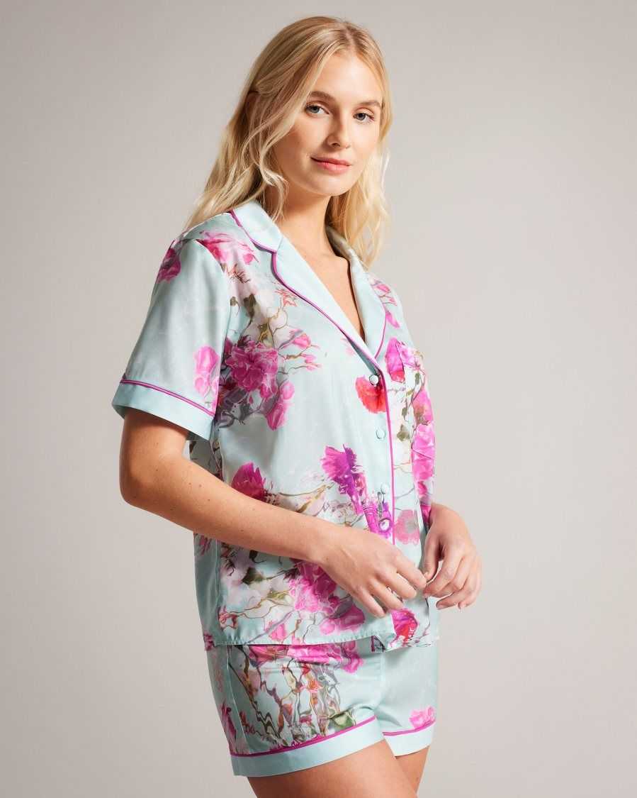 Ted Baker Salyyy Floral Shirt And Shorts Pyjama Set Green | 4659210-AJ