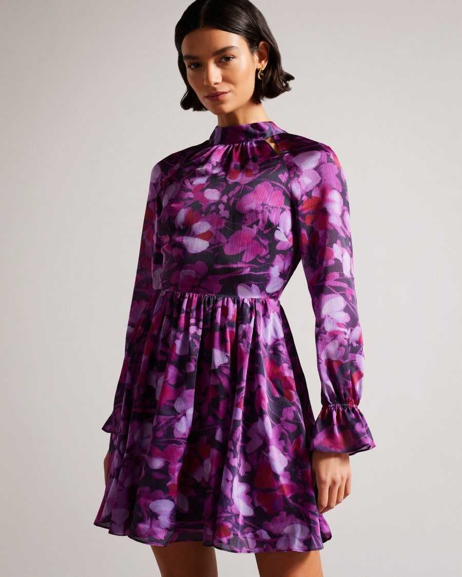 Ted Baker Sammieh High Neck Fit And Flare Mini Dress Purple | 8493502-FW