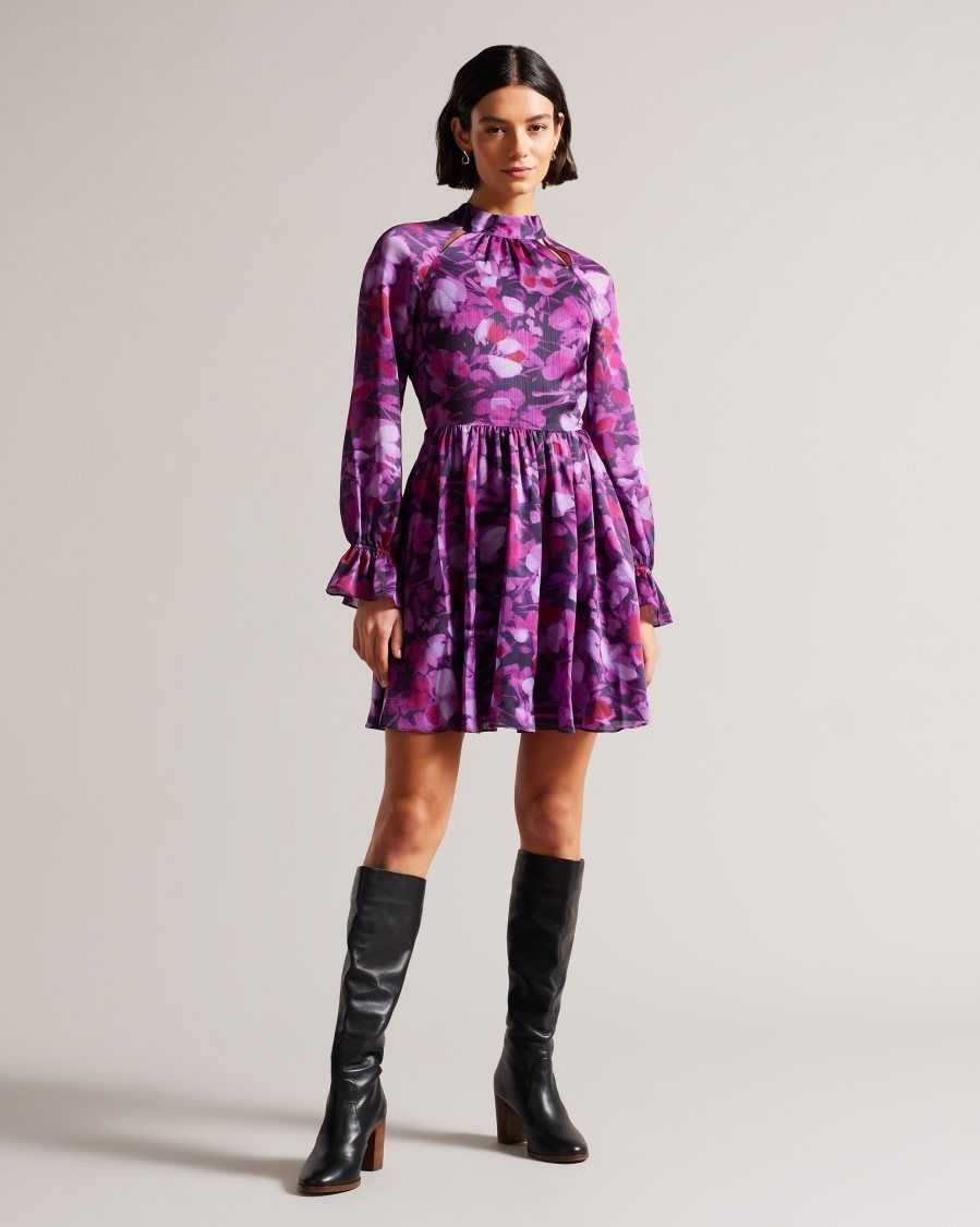 Ted Baker Sammieh High Neck Fit And Flare Mini Dress Purple | 8493502-FW