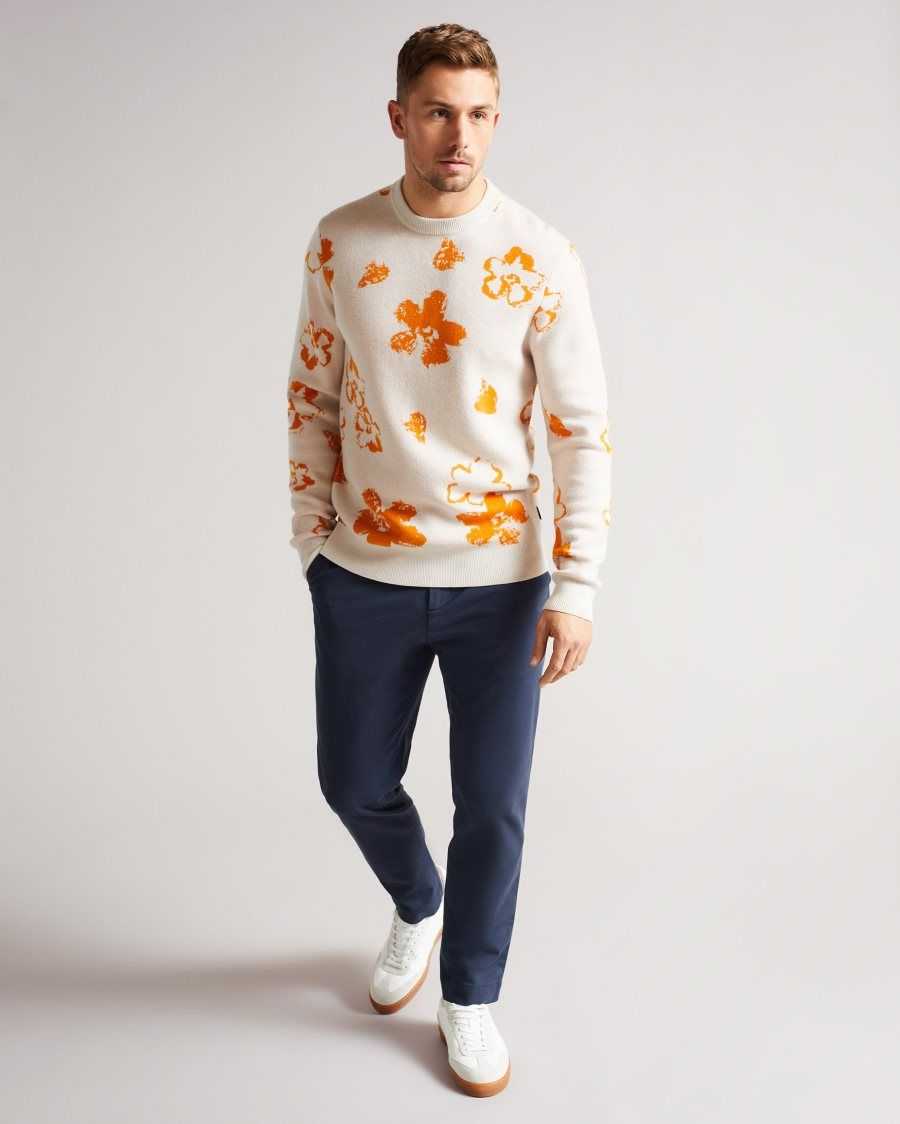 Ted Baker Sandsen Long Sleeve Flower Graphic Crew Neck Tee Natural | 4258936-WR