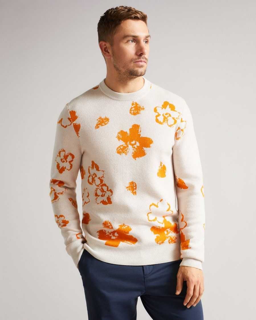 Ted Baker Sandsen Long Sleeve Flower Graphic Crew Neck Tee Natural | 4258936-WR