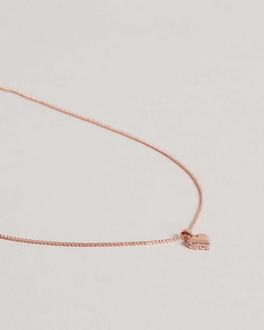 Ted Baker Sarroha Sparkle Heart Pendant Necklace Rose Gold Colour | 1647920-QC