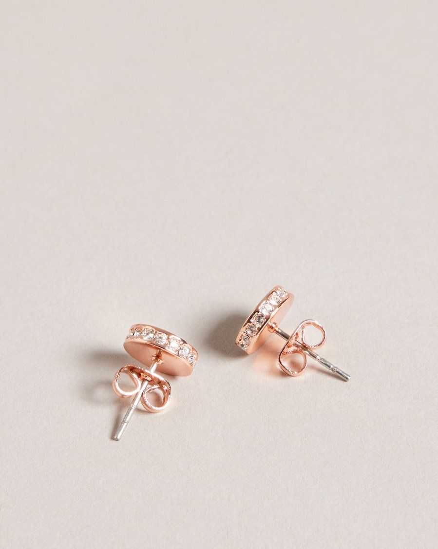 Ted Baker Seesay Sparkle Logo Stud Earrings Rose Gold Colour | 4735260-JU