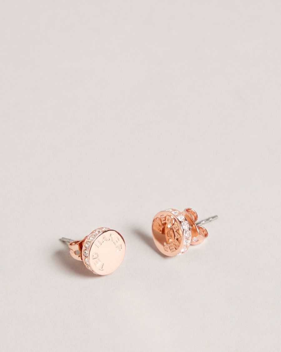 Ted Baker Seesay Sparkle Logo Stud Earrings Rose Gold Colour | 4735260-JU