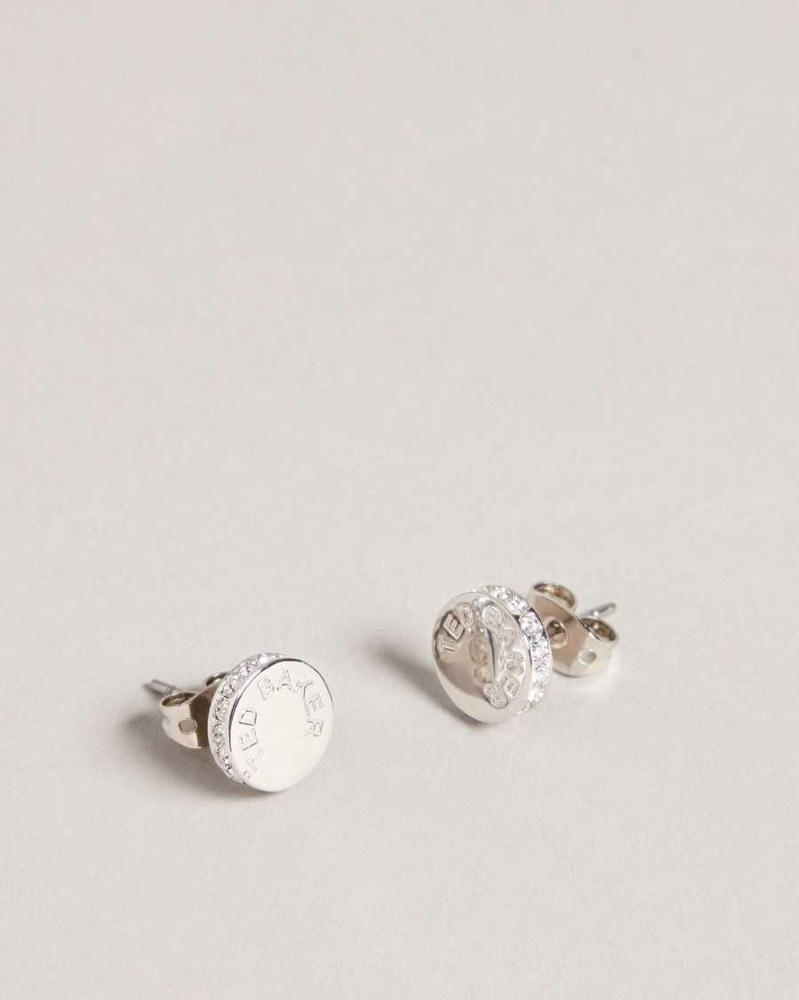 Ted Baker Seesay Sparkle Logo Stud Earrings Silver Colour | 5641097-UK