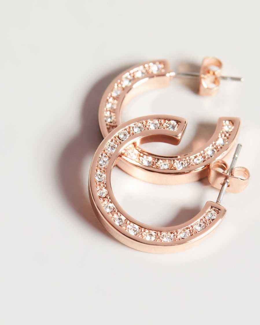 Ted Baker Senatta Crystal Hoop Earrings Rose Gold Colour | 3468215-EV