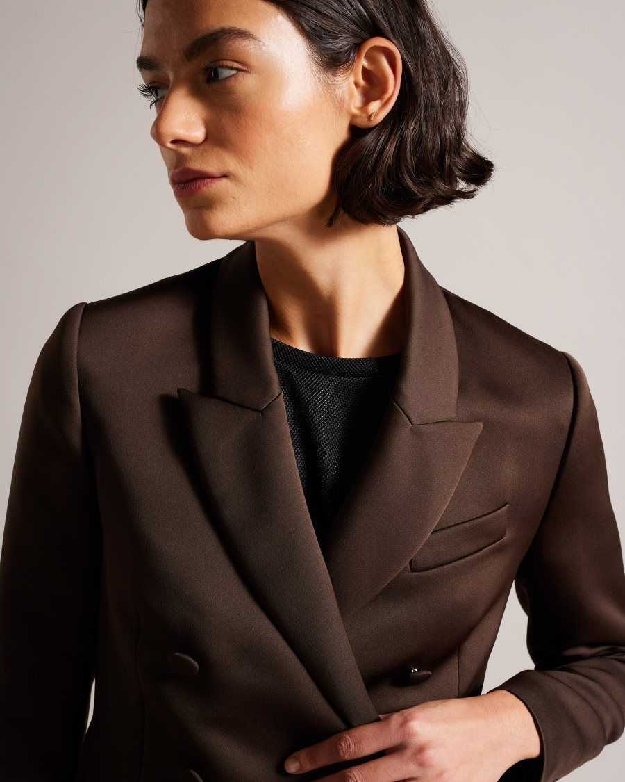 Ted Baker Seraph Double Breasted Satin Boyfriend Blazer Dark Brown | 3560718-YR