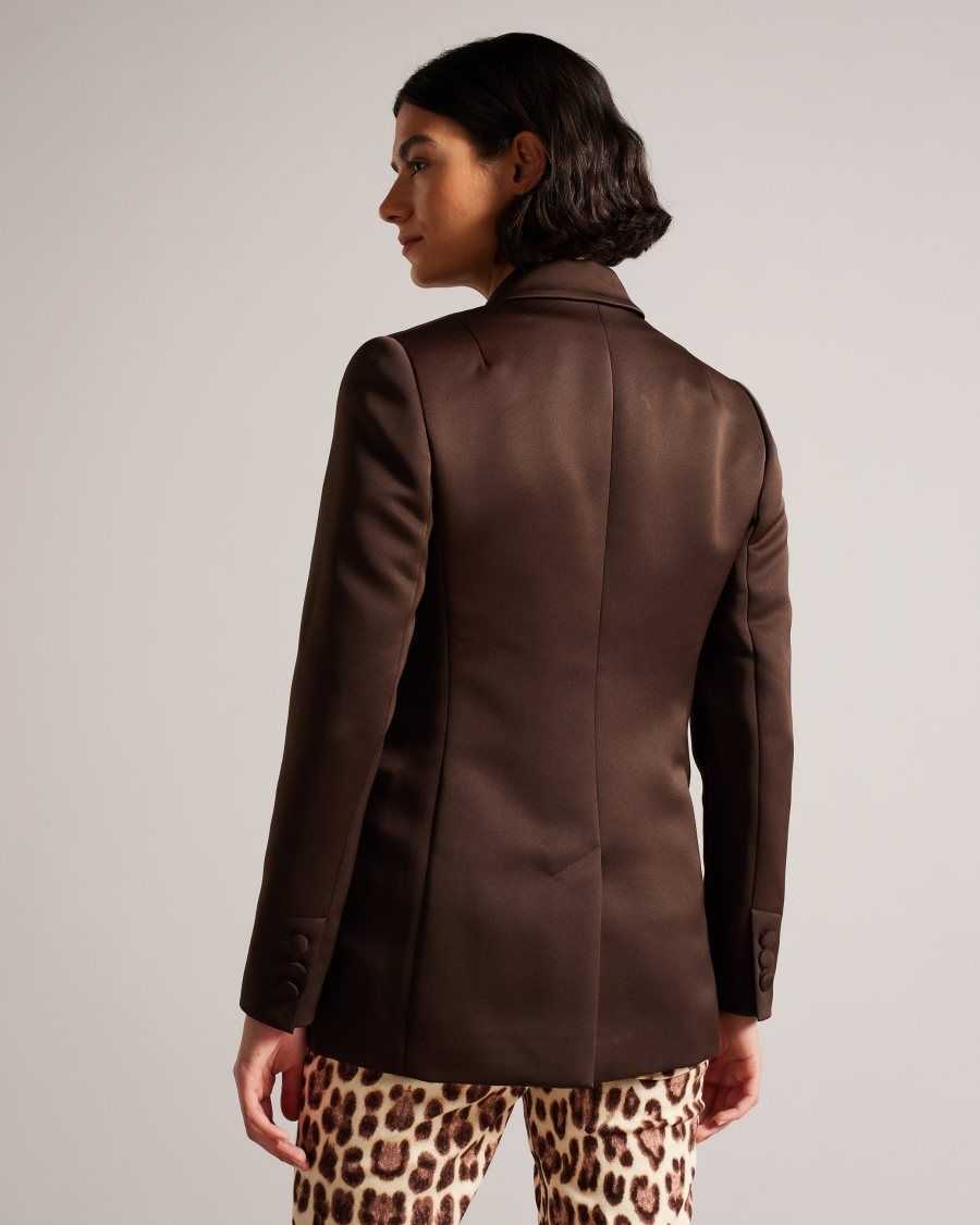 Ted Baker Seraph Double Breasted Satin Boyfriend Blazer Dark Brown | 3560718-YR