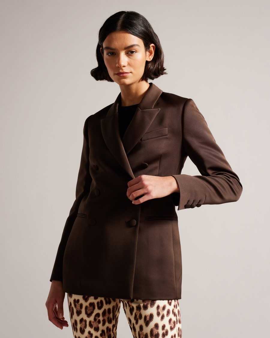 Ted Baker Seraph Double Breasted Satin Boyfriend Blazer Dark Brown | 3560718-YR