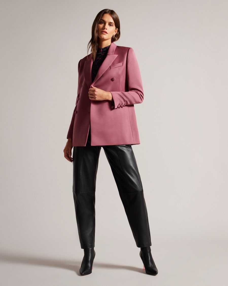 Ted Baker Seraph Double Breasted Satin Boyfriend Blazer Deep Purple | 6014798-BU