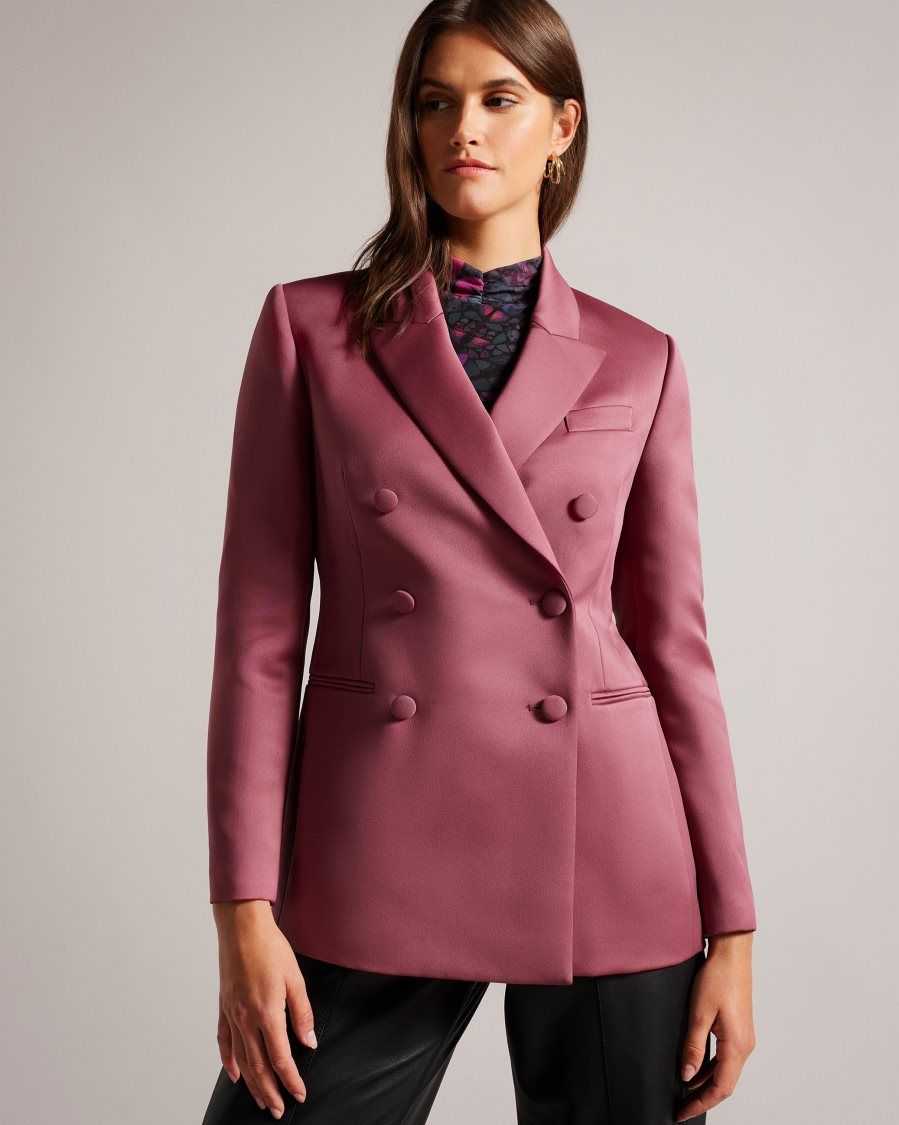 Ted Baker Seraph Double Breasted Satin Boyfriend Blazer Deep Purple | 6014798-BU