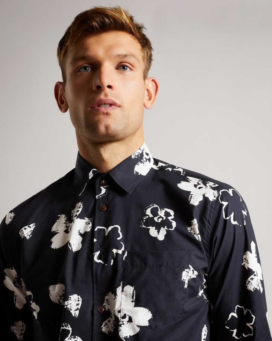 Ted Baker Sevlo LS Floral Print Shirt Navy | 9185374-HP