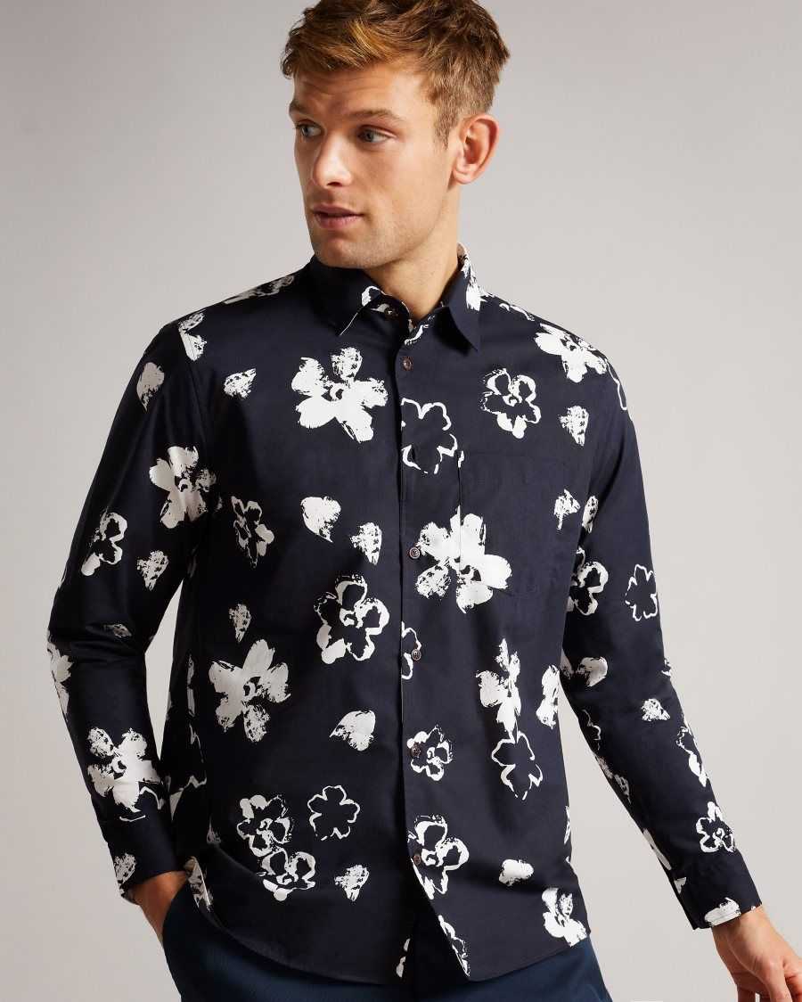 Ted Baker Sevlo LS Floral Print Shirt Navy | 9185374-HP