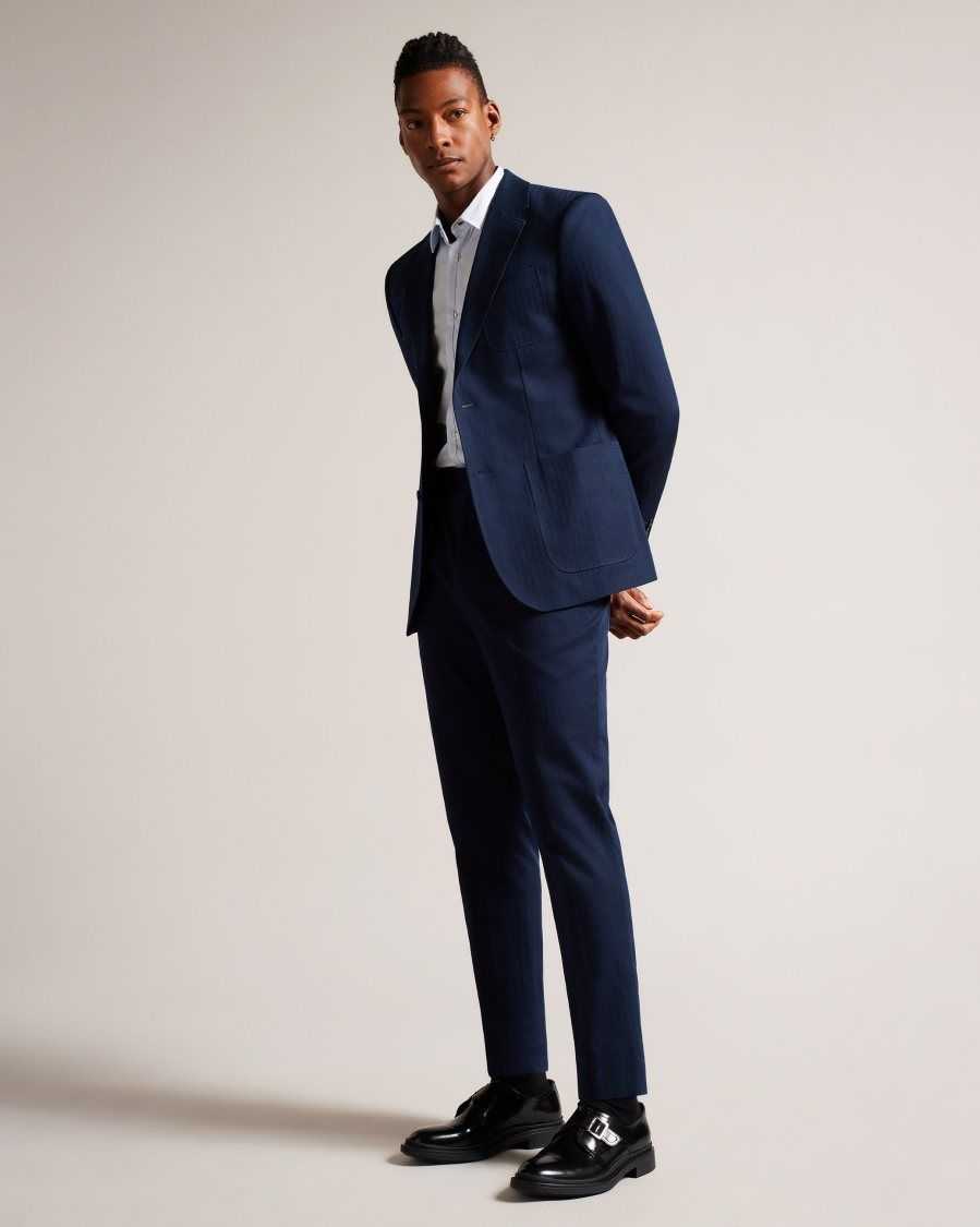 Ted Baker Shakerj Cotton And Linen Striped Suit Jacket Navy | 1375289-SE