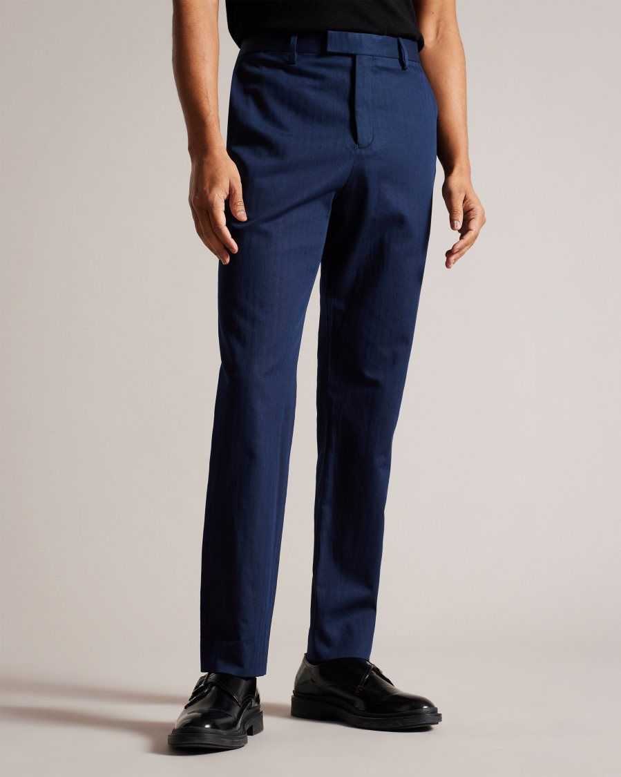 Ted Baker Shakert Slim Fit Herringbone Trousers Navy | 6308147-VS