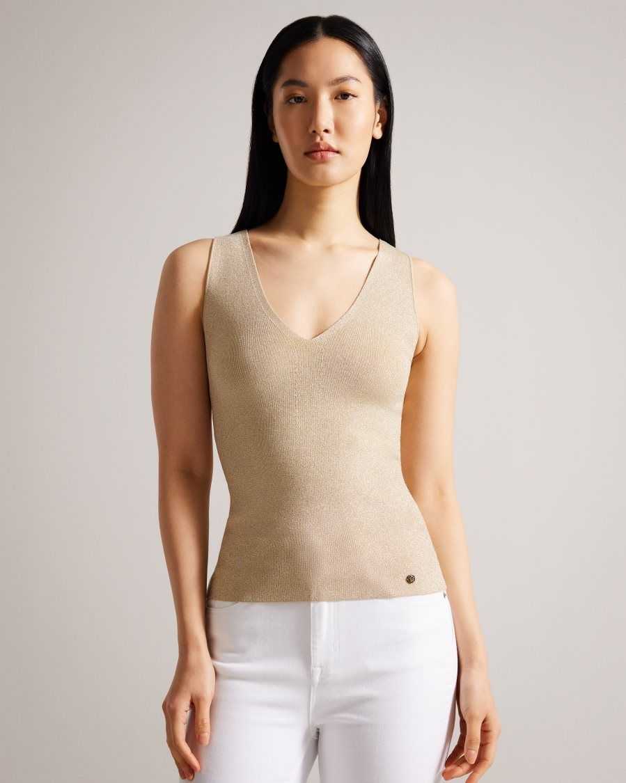 Ted Baker Sharlee Metallic Knitted Vest Gold | 7083965-XR