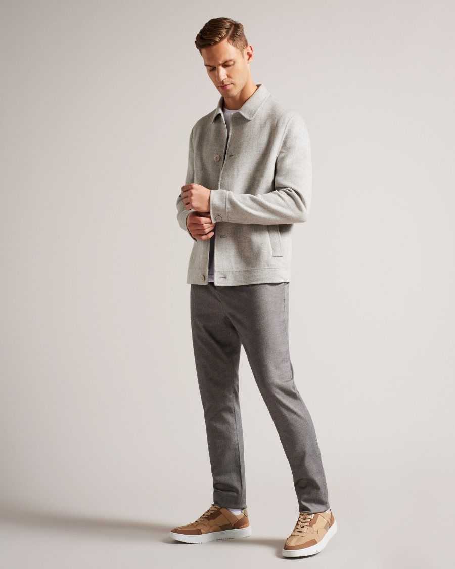 Ted Baker Sharpow Wool Blend Collared Jacket Grey-Marl | 3680571-VE