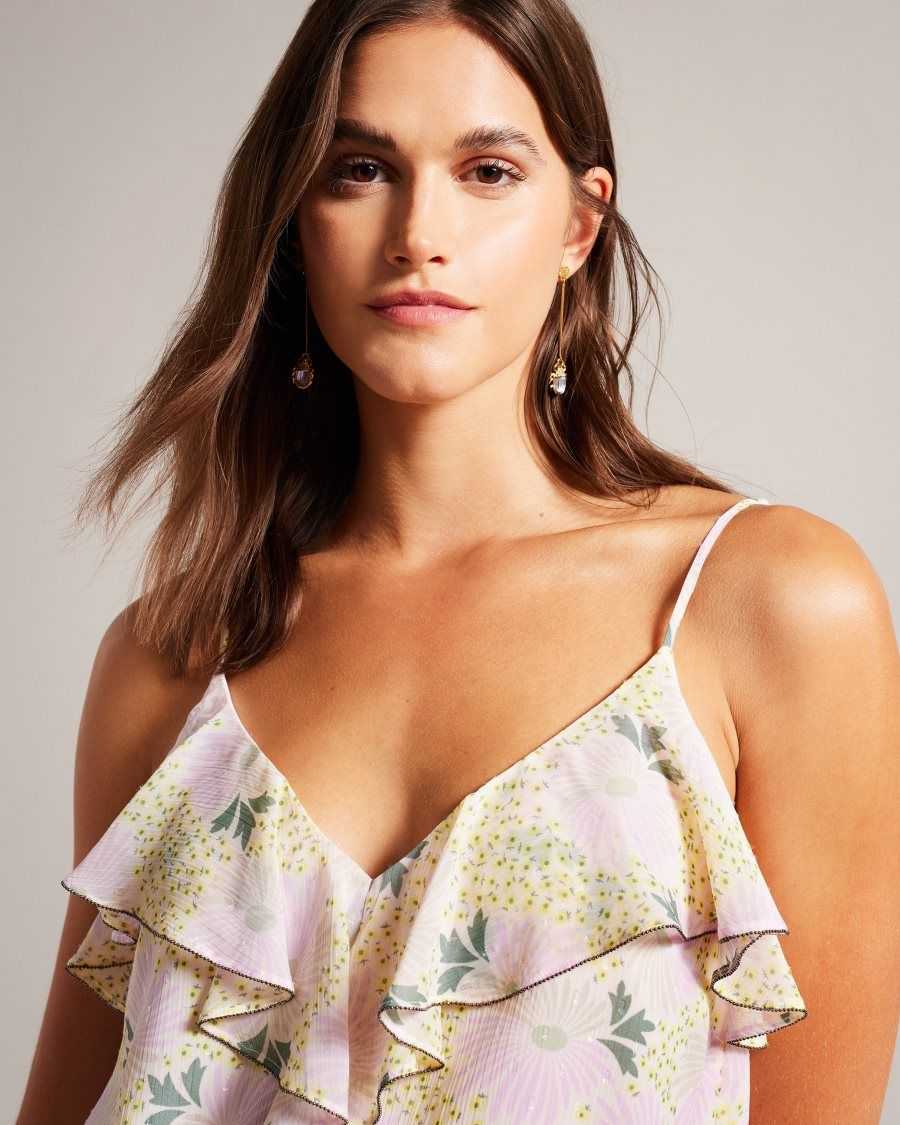 Ted Baker Shaunia Ruffled V Neck Daisy Cami Light Yellow | 6493258-YX