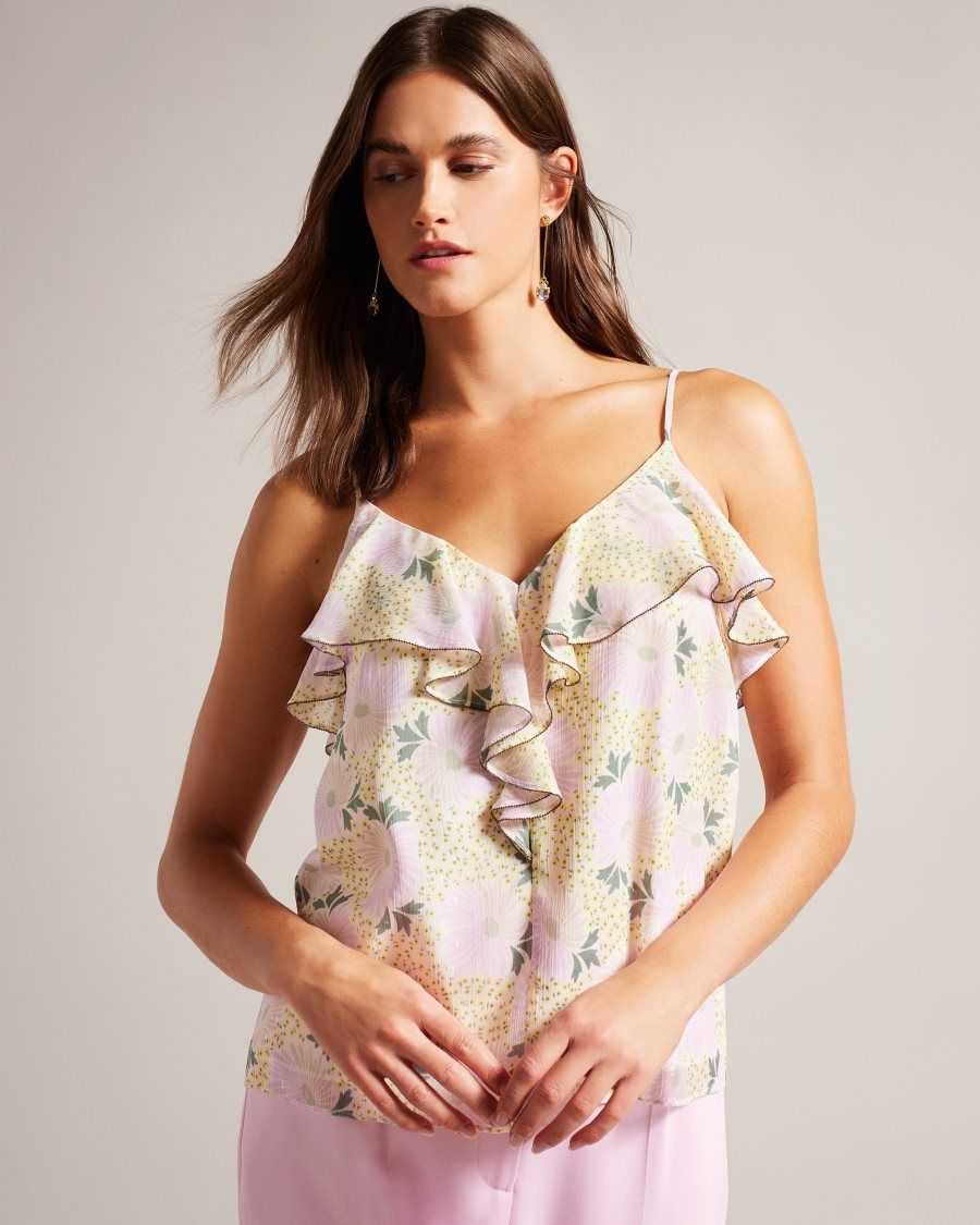 Ted Baker Shaunia Ruffled V Neck Daisy Cami Light Yellow | 6493258-YX