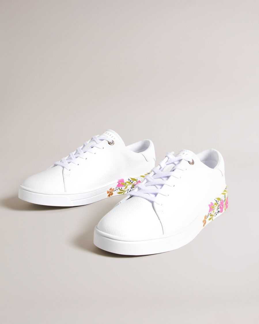 Ted Baker Sheliie Floral Sole Leather Trainers White | 2905716-WM